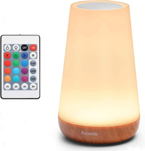 Lámpara de Mesita de Noche, Luz Nocturna Recargable con USB, 13 Colores de Luz,