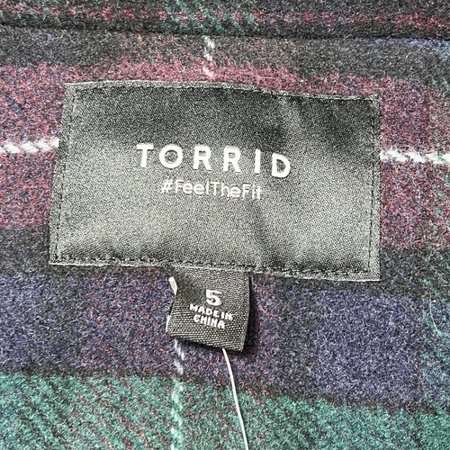 NWT Torrid Janine Plaid Trench Coat Jacket Plaid Navy Women’s Size5 5x 28 - Picture 6 of 8