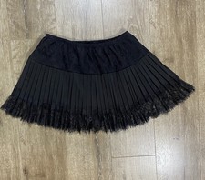 Black Satin Pleated Tiered Floral Lace Mini Slip Skirt Size Large Whimsigoth