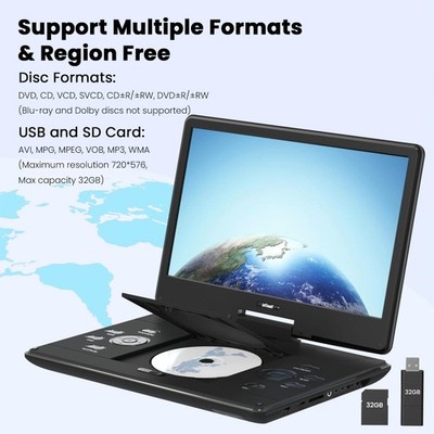 15.9'' Portable DVD Player with 14.1'' Swivel Screen, HDMI Input,5-6H Battery life