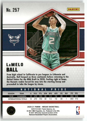 2020-21 Panini Mosaic NBA No. 257 LaMelo Ball National Pride Rookie - Picture 2 of 2