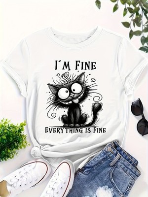 I'm Fine Everything is Fine Cat T-Shirt | Funny Stressed Kitten Graphic Tee
