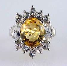 Natural Oval Bolivian Citrine White Topaz Cocktail Ring 925 Silver 6.60 Cts