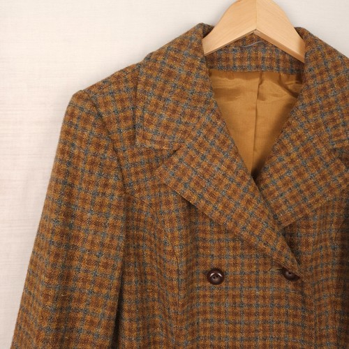 Womens Vintage Blazer Tweed Jacket UK18 Brown Check Gingham Double Breasted - Picture 2 of 16