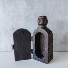 Vintage hand carved wood iron nails brutalist jewellery trinket box bottle MCM