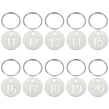 10PCS Number Tags 11-20, Number Key Tags Stainless Steel, Round, Silver