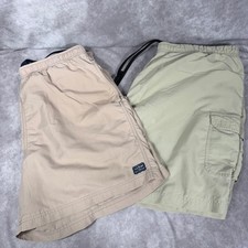 2 Vtg L.L. Bean Swim Shorts Men L Khaki Supplex Quick Dry Mesh Lined Gorpcore