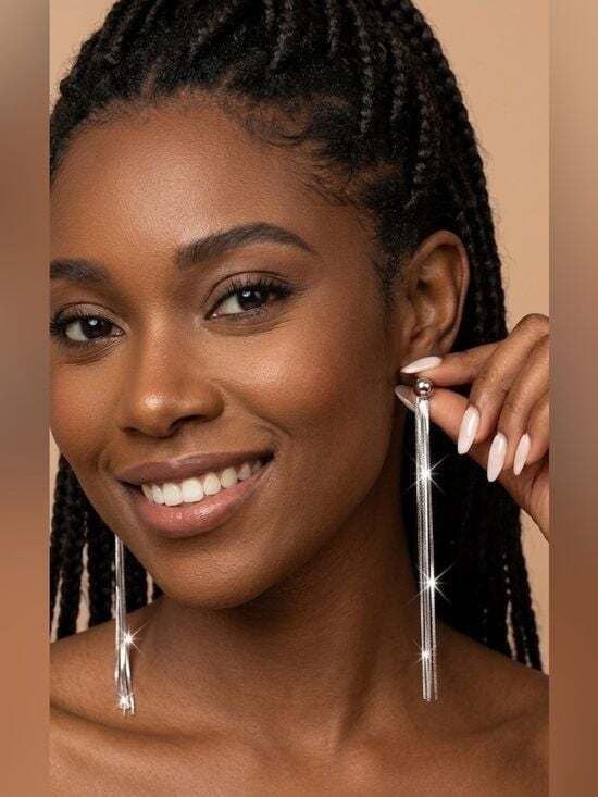 Long Silver Tassel Drop Earrings - Hypoallergenic Stainless Look