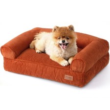 FUKUMARU Dog Couch Bed, Corduroy Cozy Cat Bed for 28.3"Lx20.5"Wx9"Th, Orange