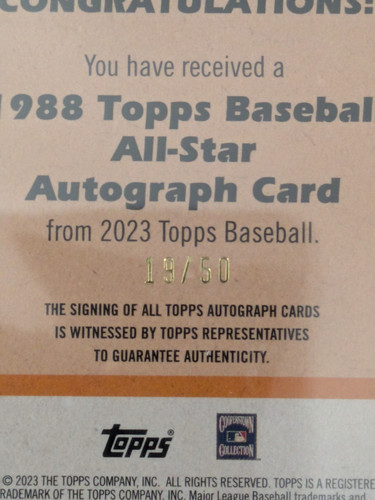 2023 Topps 88 All Star Insert On Card Auto 19/50 Craig Biggio - Picture 5 of 5
