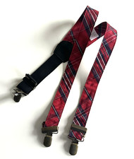 Janie And Jack Kids 2T-3 Suspenders Red Navy Blue Plaid Tartan Holiday Christmas