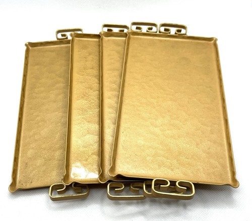 Vintage Moire Glaze Kyes 7 Enamel Hammered Metal Serving Trays 8X4 Yellow MCM - Picture 13 of 20