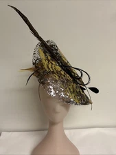Ascot Fascinator Kentucky Derby Gold Leaf Silver, Black, Large
