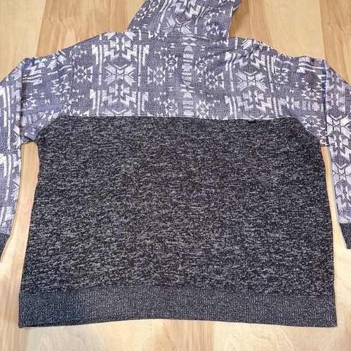 Mens Hooey Sweatshirt Aztec Knit Hoodie Henley Button Up Gray Rodeo 2XL - Picture 2 of 12