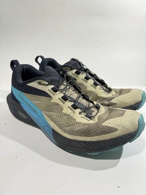 Size 10.5 - Salomon Sense Ride 5 Sense-fit Trail Hiking Shoes Blue Tan