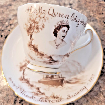 Rare Tuscan Queen Elizabeth 11 St. Lawrence Seaway  Tea+ Saucer  1959 England