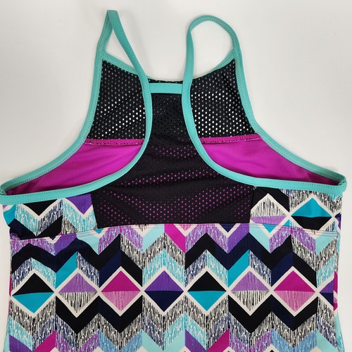 ZEROXPOSUR 2 Piece Tankini Swimsuit Set Geometric Modest Girls Black Pink SZ 16 - Picture 6 of 20