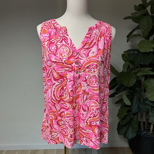 Neu ohne Etikett Lilly Pulitzer Lg Essie Tanktop Tunika Top hellrosa Resort tropischer Urlaub