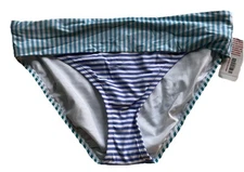 Bleu Rod Beattie Fold Over Hipster Bikini bottom Blue White Stripe Size 8 Medium