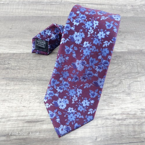 Corbata de diseñador PRONTO-UOMO para hombre estrecha borgoña/azul floral 100 % seda - Imagen 6 de 10