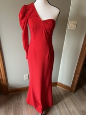 Womens SHEIN one Shoulder Long Sleeve Red Maxi Dress Size S