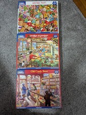 Lot 3 White Mountain 1000 pc l Puzzles  2 Christmas and Candy Store w/Posters 