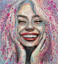 ORIGINAL Portrait Bild Gemälde Frau Abstrakt Malerei Modern HANDGEMALT