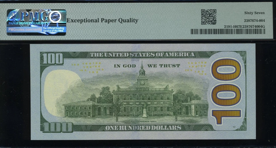 PAIR 2021 $100 FRN QH35555555-35555553A P.M.G #67EPQ - Image 4 of 4