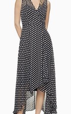 Calvin Klein Women’s Navy Polka Dot Dress Sleeveless Slip Wrap Sz 12