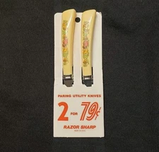 2 Quikut Paring Knives - Knife Set New On Card 1960s Small Design Kitchen Ad Nos