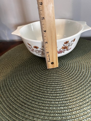 Vintage PYREX ENGLAND Handled Bowl Woodland Country Autumn orange & pink floral. - Picture 6 of 8