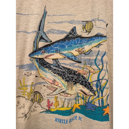 Vintage Cal Cru Myrtle Beach South Carolina T-Shirt Kids Large Gray Sharks Ocean - Picture 2 of 7