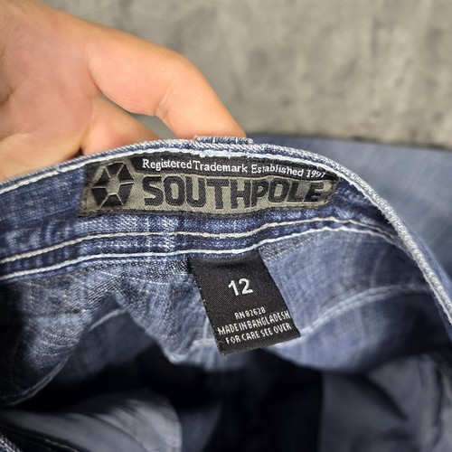 Vintage Y2K Southpole Jeans Boys Size 12 Blue Wide Leg Baggy Skate Faded Hip Hop - Picture 5 of 8