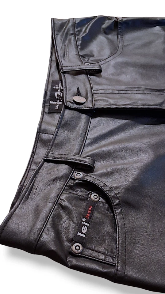 复古 Y2K l.e.i. 黑色素食皮裤 9 码复古 Cyber Goth 千禧年  — 第 3/4 张图片