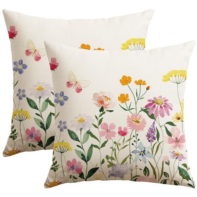 Artscope Spring Summer Floral Throw Pillow Covers 18x18 Inch Set of 2, Farmho...