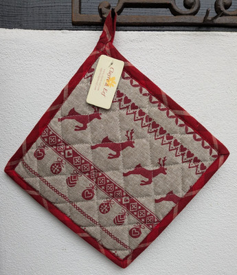   Topflappen Hirsch rot - beige Weihnachten  Clayre & Eef  20x20cm  Baumwolle   
