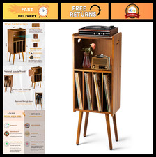 3-Tier Wooden LP Record Player Stand Album Storage Cabinet, Mid-Century Modern