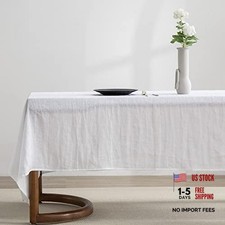 White 100 Pure Linen Rectangle Tablecloths 84"x60" - White