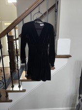 Vintage Classic Black Velvet Cocktail Dress 8 Knee Length Stretch Holiday USA