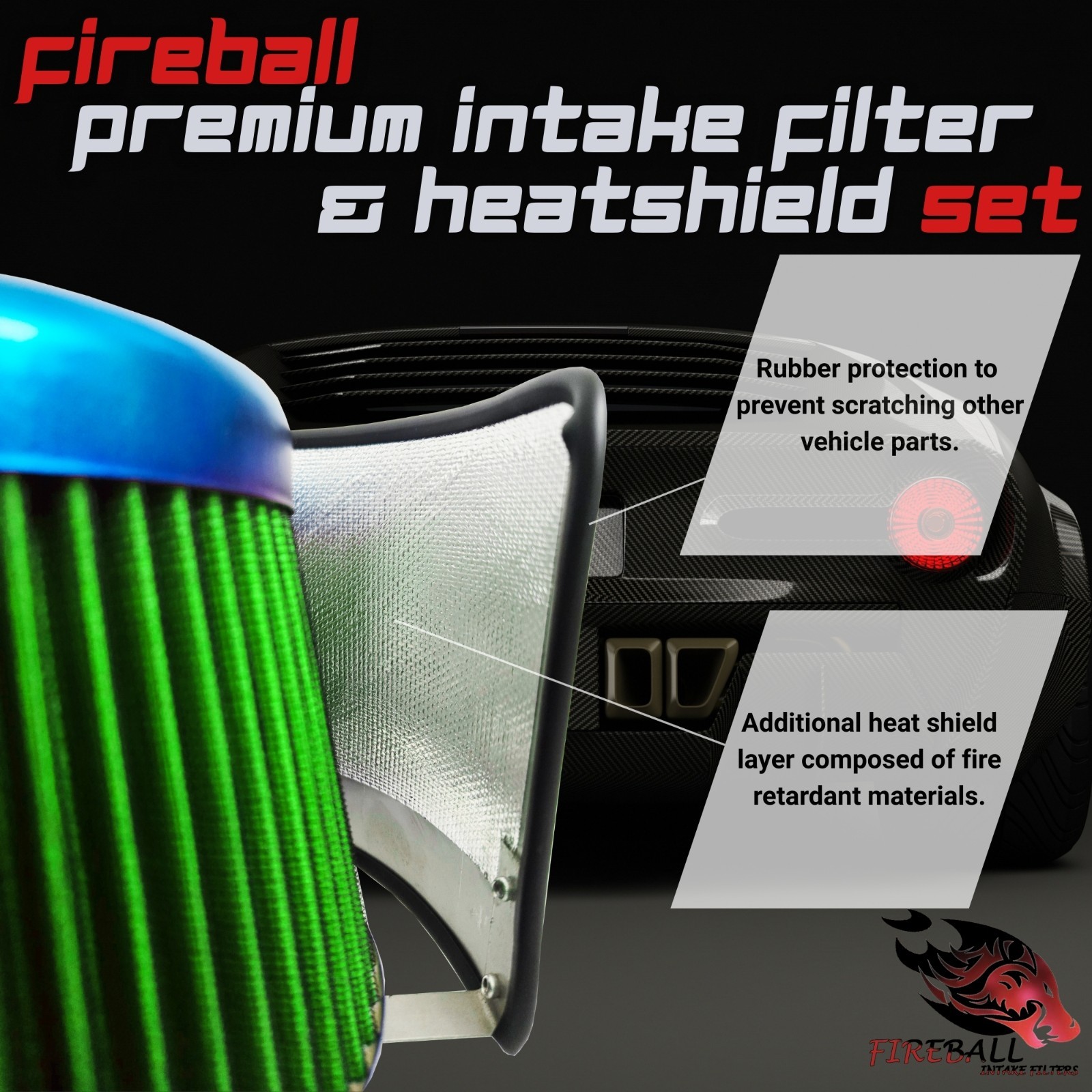 Reusable Cold Air Intake Filter and Heat Shield Kit Universal for Lamborghini