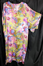 XL NATORI CRUZ Long 52" Soft Silky Satin Kimono Sleeves Lounger Nightgown Robe