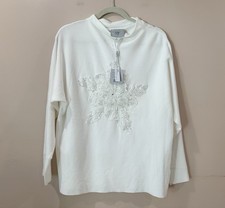 NWT LIV Milano White Snowflake Beaded Sequin Sweater Top M Holiday Christmas