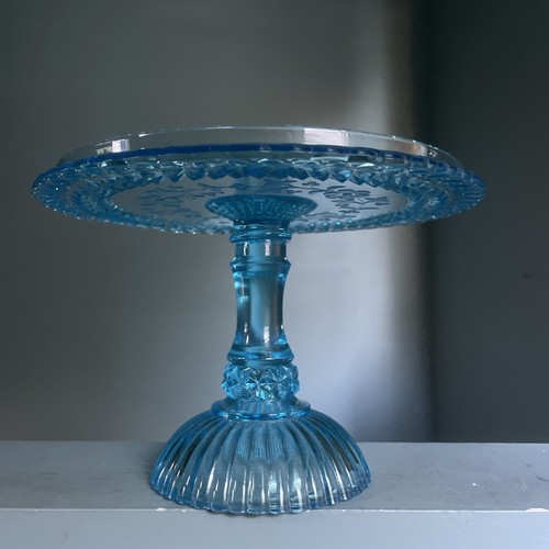Adams Glass Company Blue EAPG Wildflowers Pedestal Cake Stand #140 - Picture 3 of 12