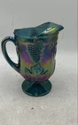 Vintage Indiana Glass Blue Harvest Grape Carnival Glass Iridescent Pitcher Jug