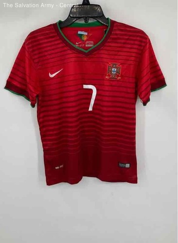 Nike Dri-Fit Boys Red Striped Portugal Cristiano Ronaldo 7 Jersey Size 26