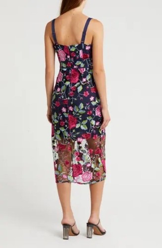Vestido midi Sam Edelman azul marino floral bordado talla 10 nuevo con etiqueta - Imagen 2 de 4