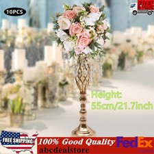 10Pcs Crystal Flower Stands Vases 55cm Wedding Centerpieces Dining Table Gold US