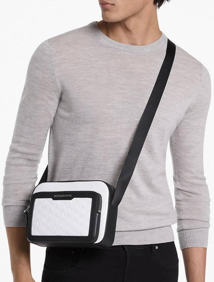 Michael Kors Cooper Logo Embossed Crossbody Flight Bag White - Image 2 of 3