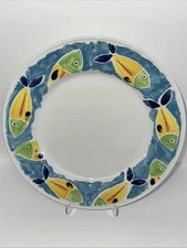 STEELITE INTERNATIONAL ENGLAND TEAL BORDER YELLOW FISH 4 CHOP PLATE 11 7/8"
