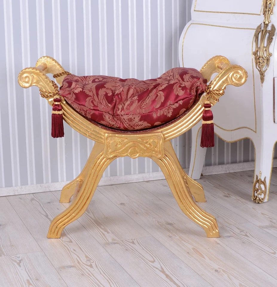 Barock Hocker venezianische Sitzbank Holz Sitzhocker Sitzgondel Pouf Polstersitz - Bild 3 von 3